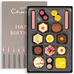 Vegetarian Chocolates|Chocolate Without Alcohol<Hotel Chocolat Exuberantly Fruity H-Box with Happy Birthday Sleeve